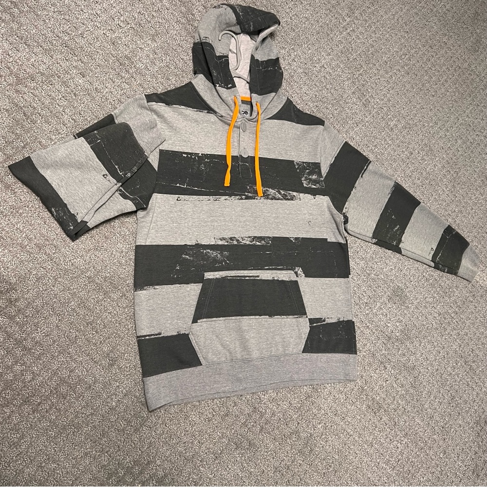 Y2K Vintage Gray and Black Striped Men's Hoodie